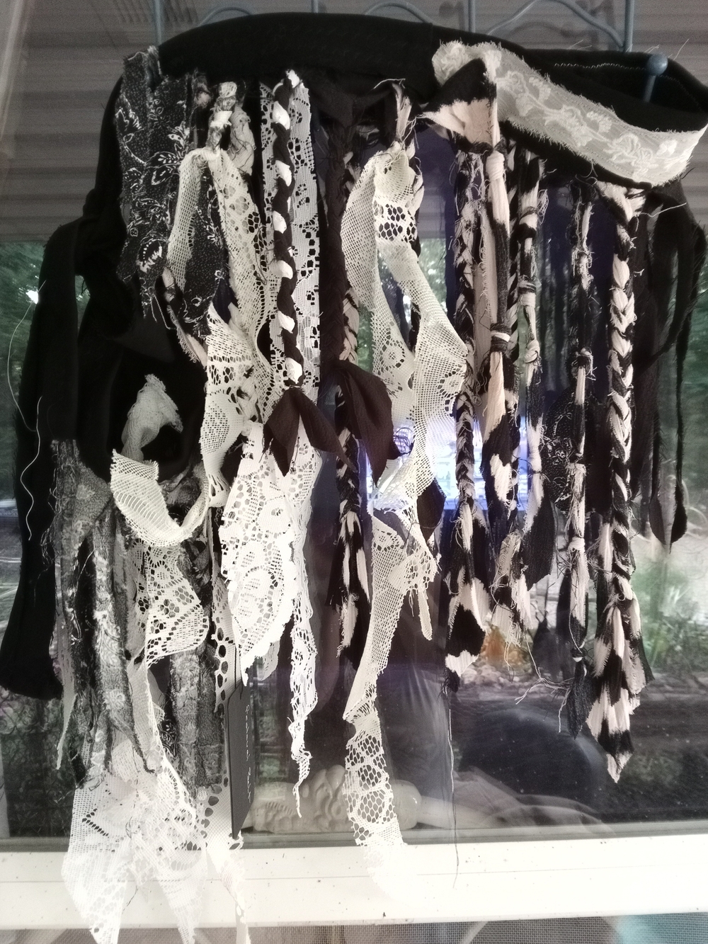 Boho Black & White Fringe Lace Braids Belt. Fits Large To XXL, Tie Closure.